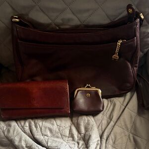 Etienne Aigner Dark Brown Leather Shoulder Bag Trio